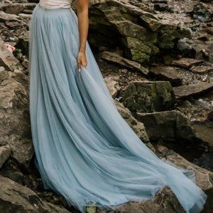 Blue Tulle Maxi A-Line Skirt Custom Made